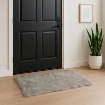 3' X 5' Gray Faux Fur Shag Area Rug