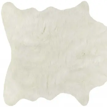 5' X 8' Off White Faux Fur Hand Knotted Washable Area Rug