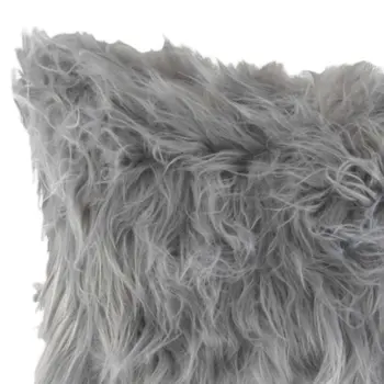 Set of Two 12" X 20" Gray Faux Fur Throw Pillows