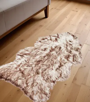 2' X 3' Brown And White Shag Area Rug
