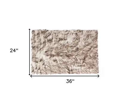 2' X 3' Brown and White Faux Sheepskin Ombre Machine Tufted Non Skid Area Rug