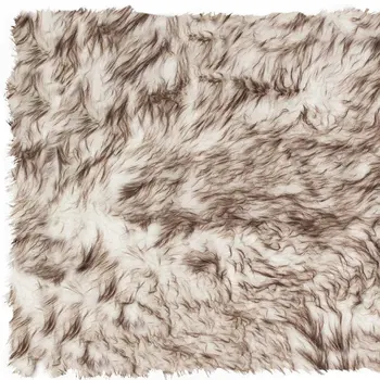 2' X 3' Brown and White Faux Sheepskin Ombre Machine Tufted Non Skid Area Rug