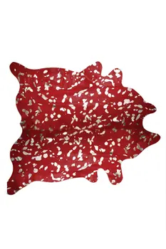 6' X 7' Red And Silver Cowhide Area Rug