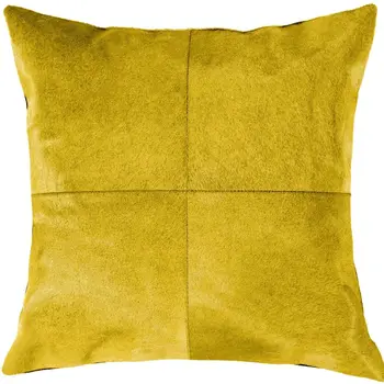 18" Yellow Cowhide Throw Pillow