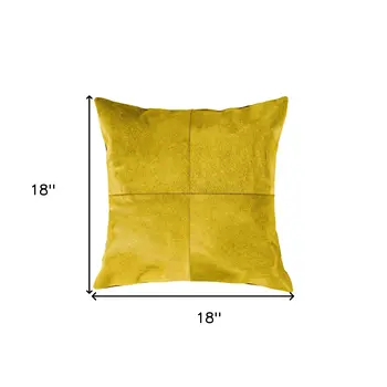 18" Yellow Cowhide Throw Pillow