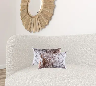 12" X 20" X 5" Salt And Pepper White And Brown Cowhide  Pillow 2 Pack