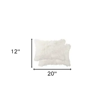 Set of Two 12" X 20" Off White Faux Fur Throw Pillow