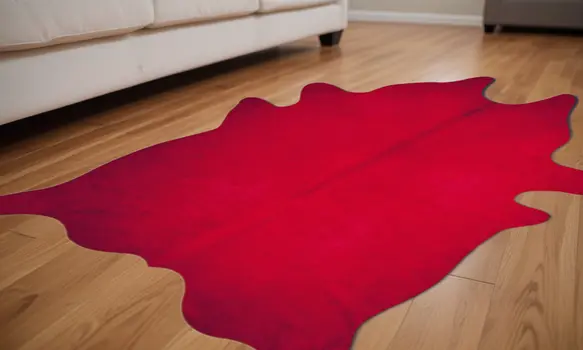 5' X 7' Red Cowhide Area Rug