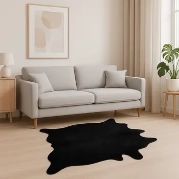 5' X 7' Black Cowhide Area Rug