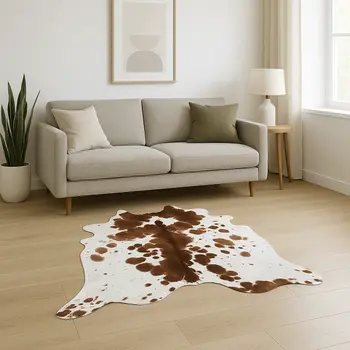 5' X 7' Brown And White Cowhide Cowhide Print Area Rug