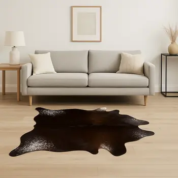 5' X 7' Brown And White Cowhide Cowhide Print Area Rug