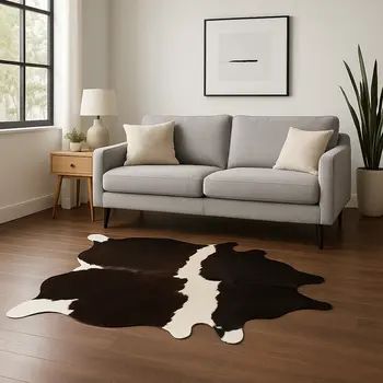 5' X 7' Brown And White Cowhide Cowhide Print Area Rug