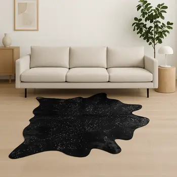 5' X 7' Black And Silver Cowhide Cowhide Print Area Rug