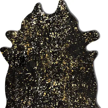 5' X 7' Black And Gold Cowhide Cowhide Print Area Rug