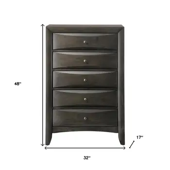32" Gray Wood Five Drawer Dresser