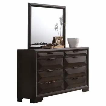 Rich Espresso Finish Wooden Rectangular Beveled Edge Mirror