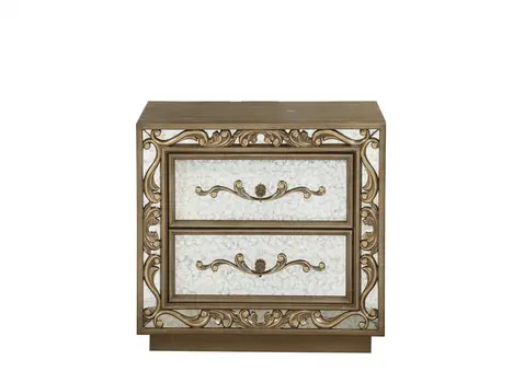 32" X 18" X 28" Antique Gold And Mirrored Poplar Nightstand