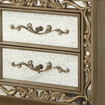 32" X 18" X 28" Antique Gold And Mirrored Poplar Nightstand
