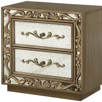 32" X 18" X 28" Antique Gold And Mirrored Poplar Nightstand