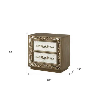 32" X 18" X 28" Antique Gold And Mirrored Poplar Nightstand