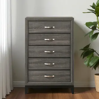 31" Gray Wood Five Drawer Dresser