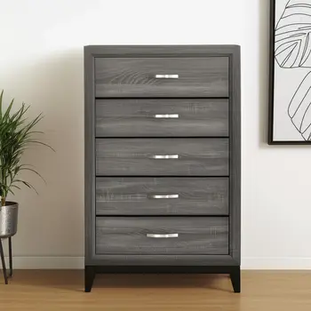 31" Gray Wood Five Drawer Dresser