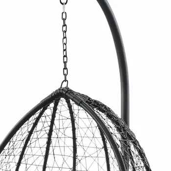 38" Black Metal Swing Chair With Beige Cushion