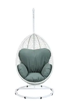 38" White Metal Swing Chair With Green Cushion