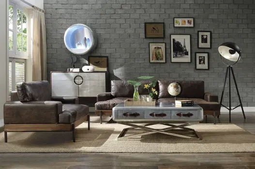 41" Chocolate and Gray Faux Leather Chair and a Half