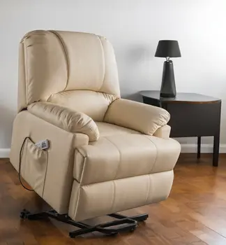 34" Beige Faux Leather Power Massage Lift Assist Recliner