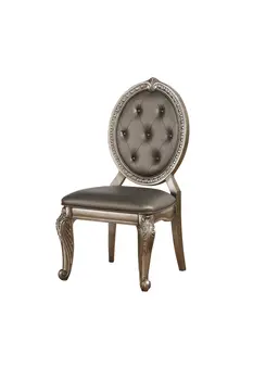 Set of Two Tufted Champagne Upholstered Faux Leather Dining Side Chairs