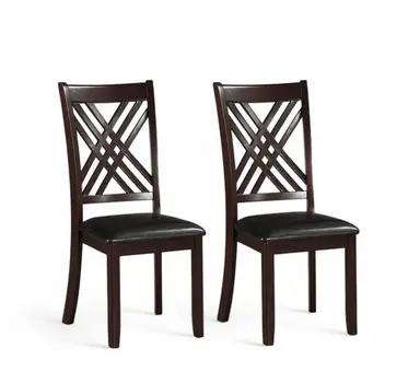 Set of Two Black Upholstered Faux Leather Cross Back Dining Side Chairs