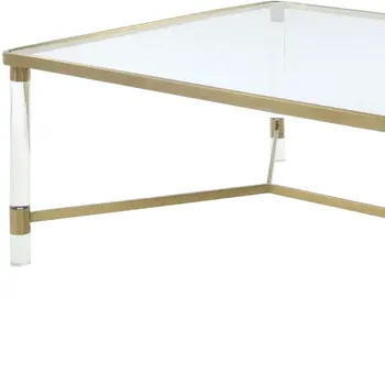 39" X 39" X 17" Clear Acrylic Gold Stainless Steel And Clear Glass Coffee Table