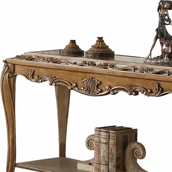 52" X 20" X 30" Mirrored And Antique Gold Sofa Table