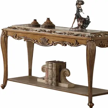 52" X 20" X 30" Mirrored And Antique Gold Sofa Table