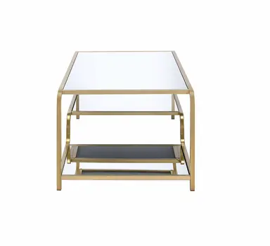 52" Clear and Gold Mirrored Glass And Iron Coffee Table With Shelf