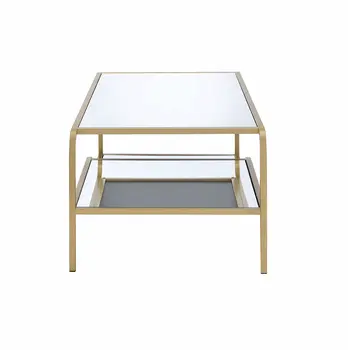 52" Clear and Gold Mirrored Glass And Iron Coffee Table With Shelf