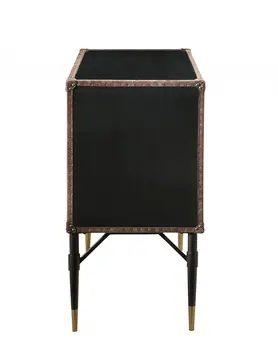 52" Brown Silver and Black Leather And Aluminum Console Table With Two Drawers