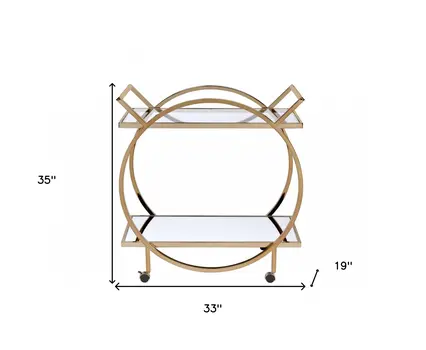 33" X 19" X 35" Champagne Metal Tube Serving Cart