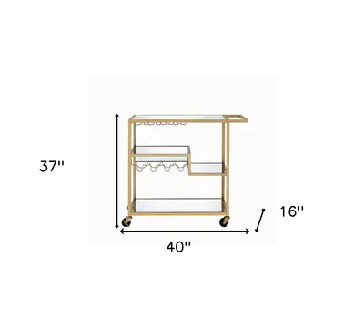 40" X 16" X 37" Gold And Clear Glass Serving Cart