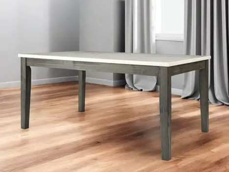 64" White And Gray Marble And Solid Wood Dining Table