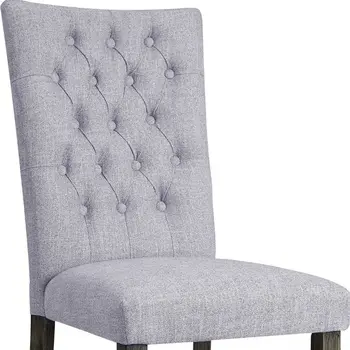Set of Two Tufted Gray Upholstered Fabric Dining Side Chairs