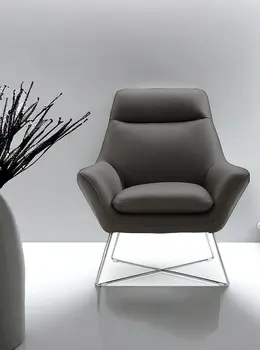 33" Gray and Silver Italian Leather Tufted Arm Chair