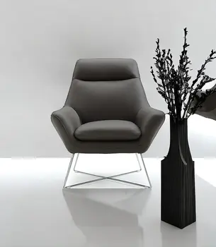33" Gray and Silver Italian Leather Tufted Arm Chair