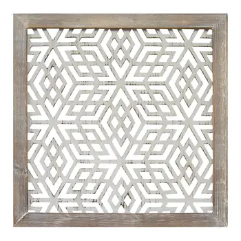 16" X 16" Gray and White Abstract Geometric Wood and Metal Wall Decor