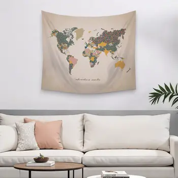 Adventure Awaits World Map Wall Hanging Tapestry