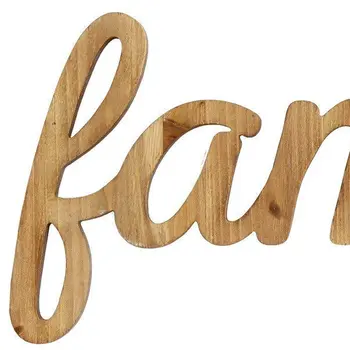 10" X 23" Natural Carved Wood Family Text Wall Decor