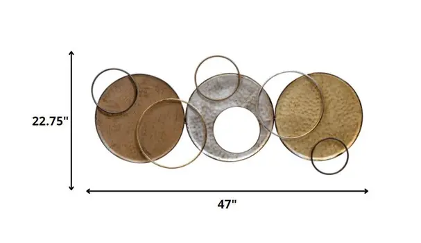 47" Bronze Silver and Gold Circles Metal Wall Decor