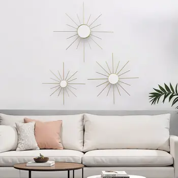 Set of Three Gold Mirrored Metal Sunburst Wall Decor