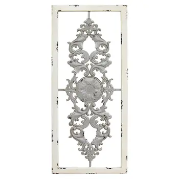 Distressed Scroll Panel Metal White Wood Framed Wall Art